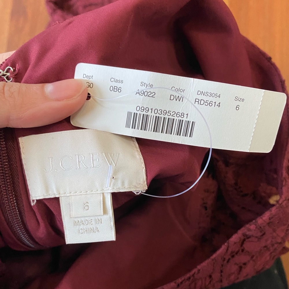 Jcrew burgundy lace dress, low back. NWT! - Picture 11 of 11
